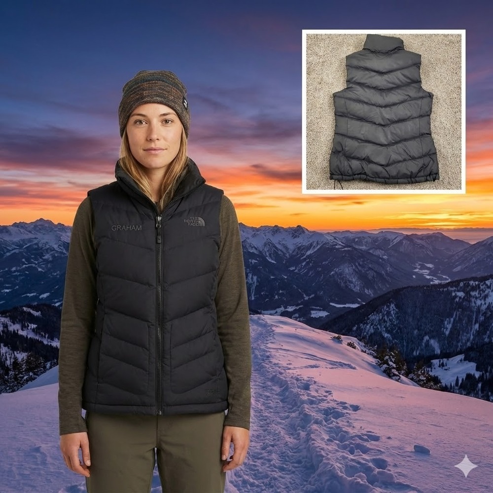 The North Face Nuptse 2 Vest Womens Small Black 700 Fill Down Puffer GRAHAM Logo